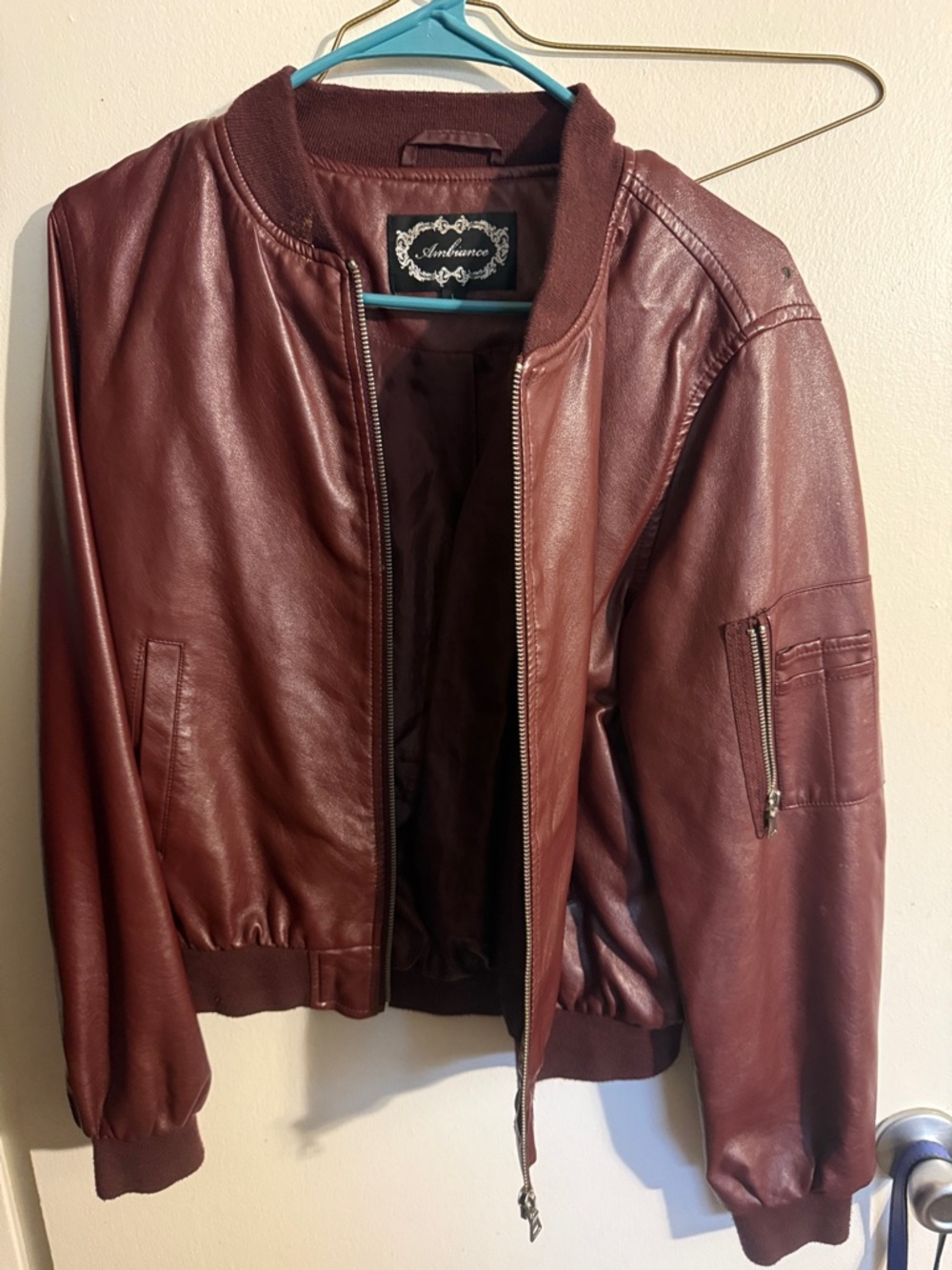Ambiance Wine Leather Bomber Jacket
